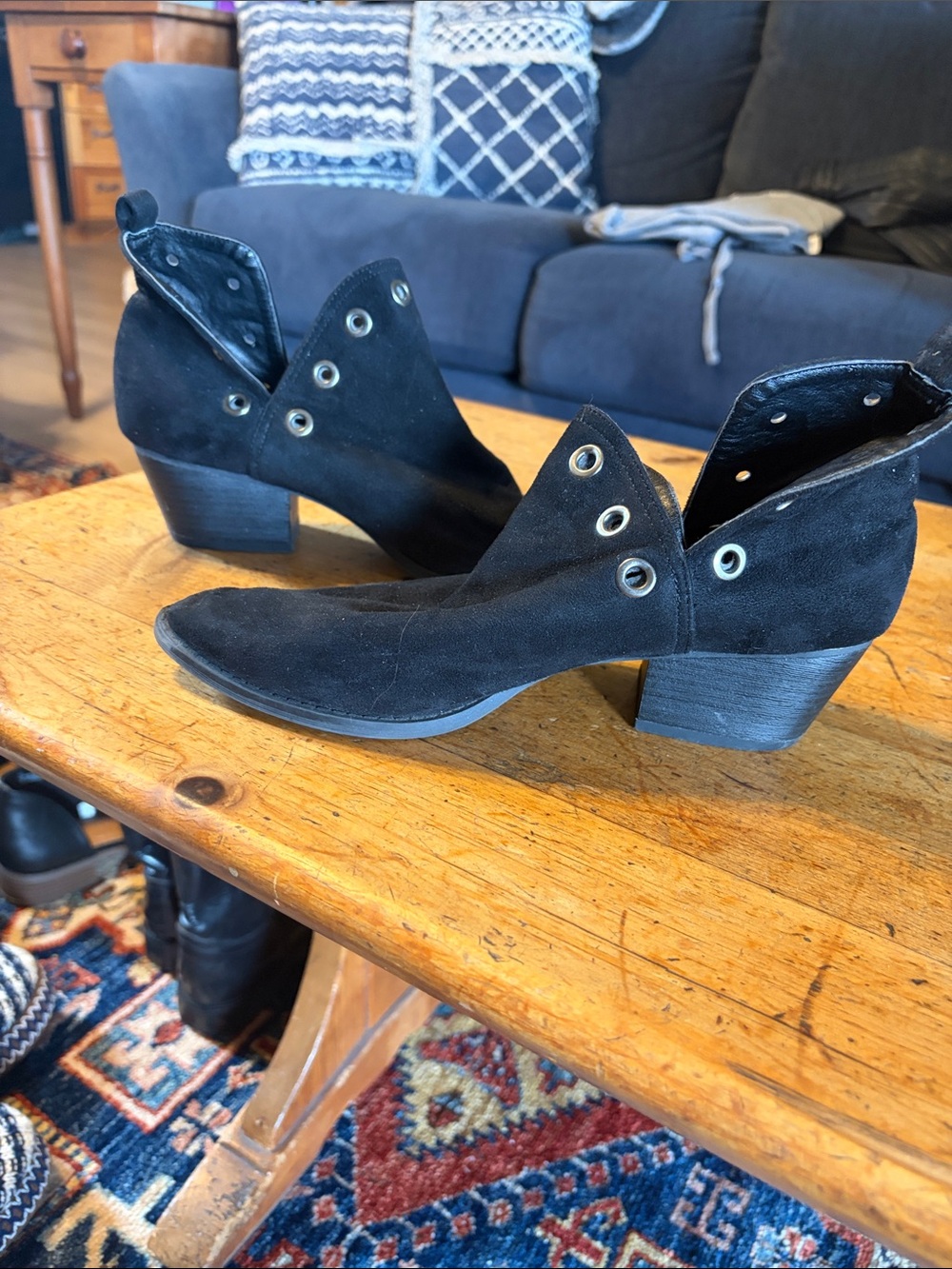 CL by Laundry Black Suede Eyelet Ankle Booties